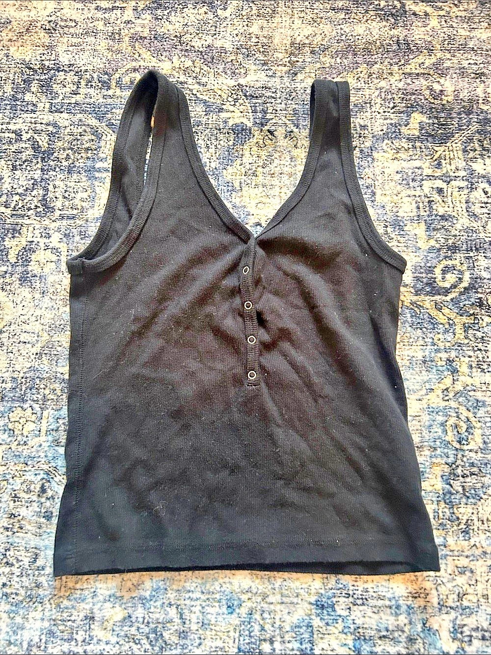 Abercrombie & Fitch Ribbed Button Front Tank Top Black Medium